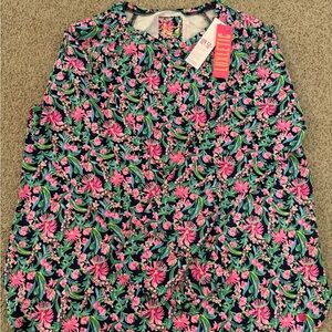 Lilly Pulitzer Navy Floral Long Sleeve Top with Pink & Green Print